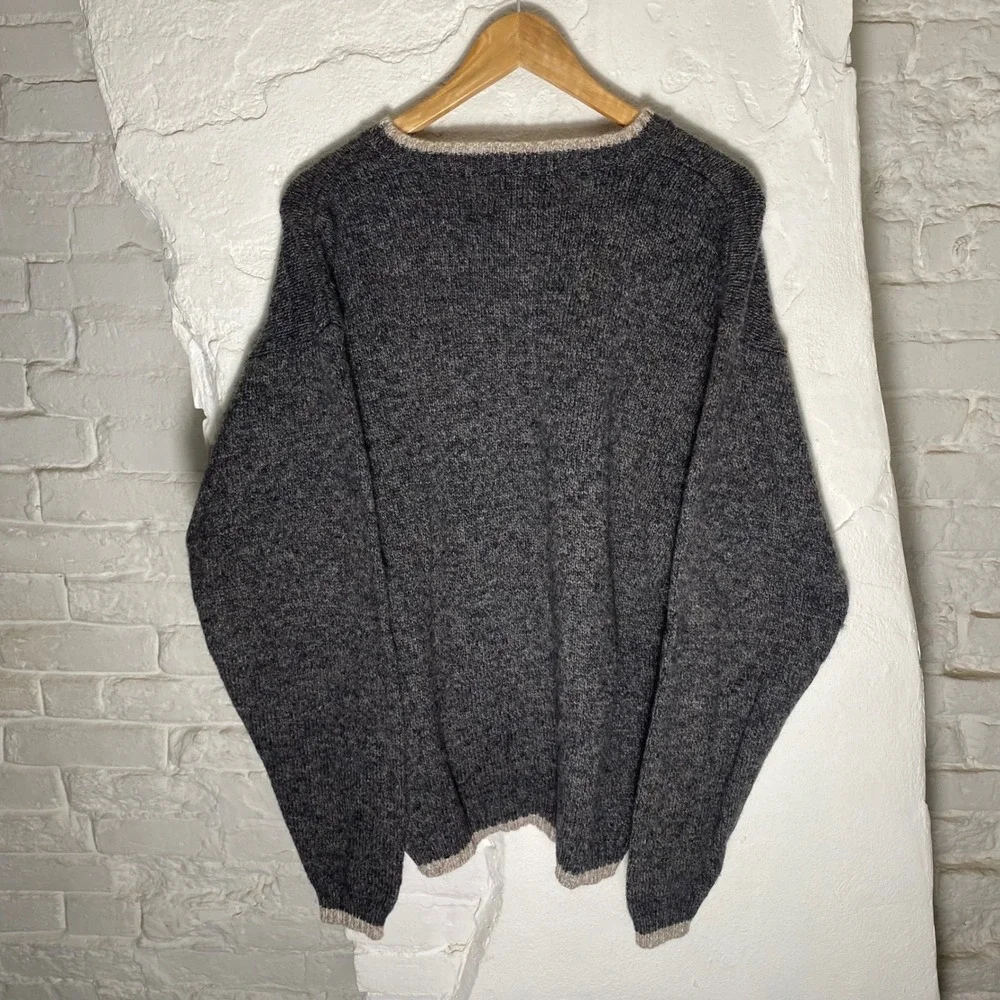 Woolrich Mens XL V-Neck Wool Blend Sweater Charcoal Mix‎ Knit Pullover